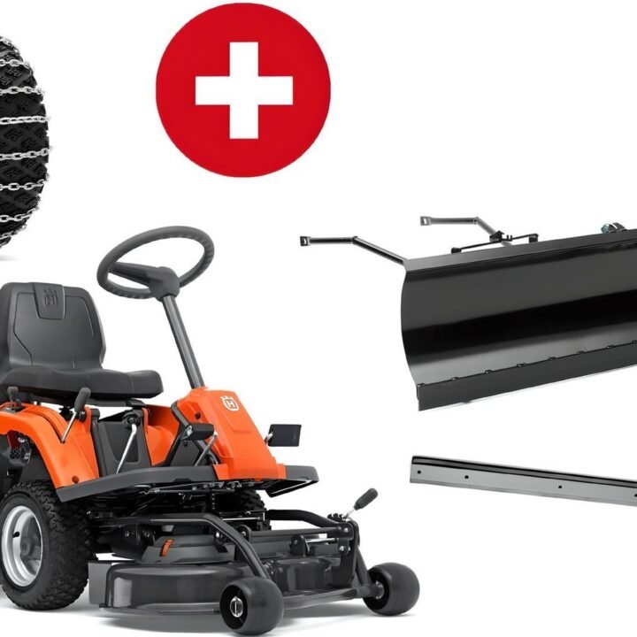 Husqvarna R 112C mit Mähdeck Combi 85 – Winterpaket mit Schneeschild, Gummileiste und Schneeketten – Modell 2025