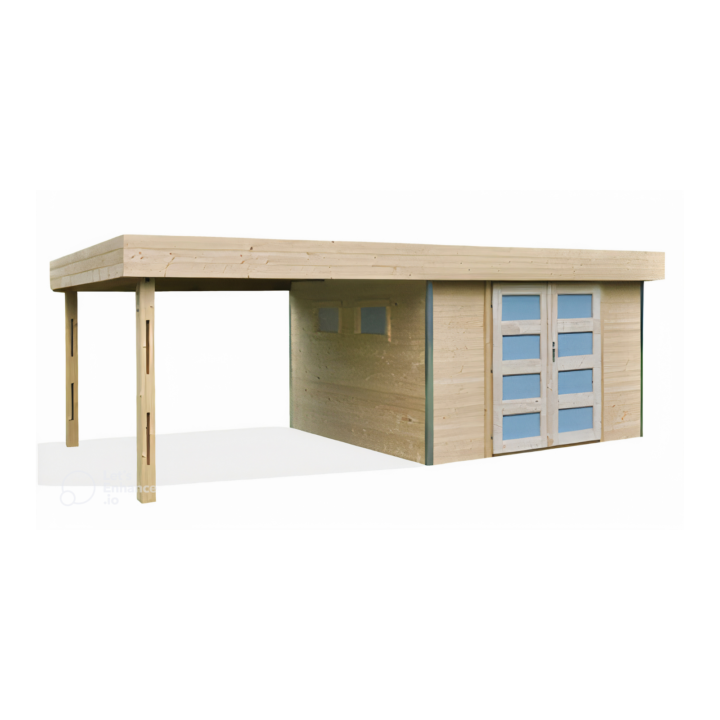 Abri de jardin toit plat en bois avec auvent – Design moderne et pratique
